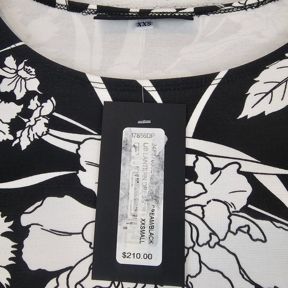 bryn WALKER XXS Lantern Long Sleeve Dress Black & White Floral NWT $210 L802 - Picture 6 of 8